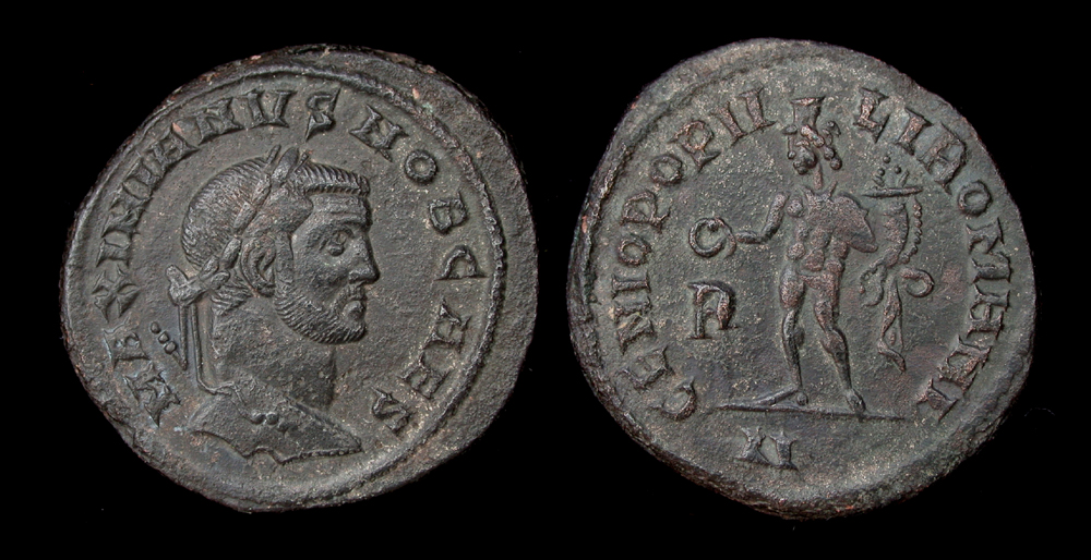 Galerius, as Caesar, Follis, Genius Rx, Rome Mint