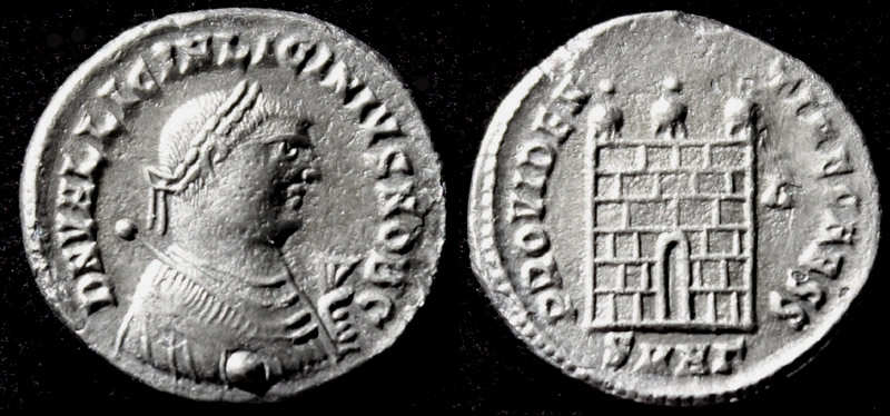 Licinius II, G, M & S Obv, Silvered Campgate, at MS