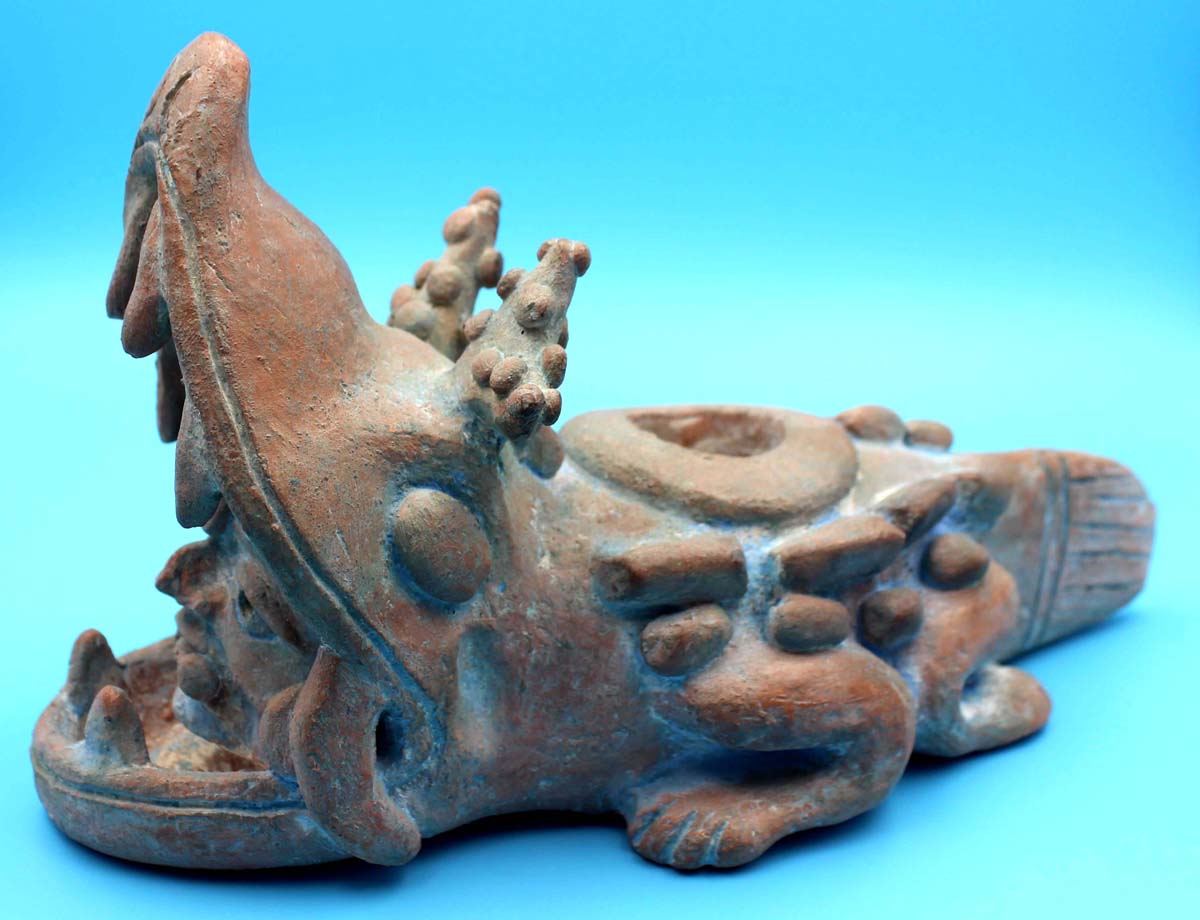 Maya Lamanai City Crocodile Terracotta Figurine