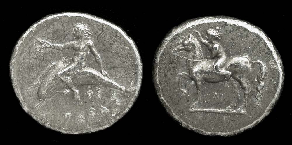 Tarent Didrachm Greece 380-345 BC, Boy on a Dolphin Tarent Didrachm Greece 380-345 BC, Boy on a Dolphin